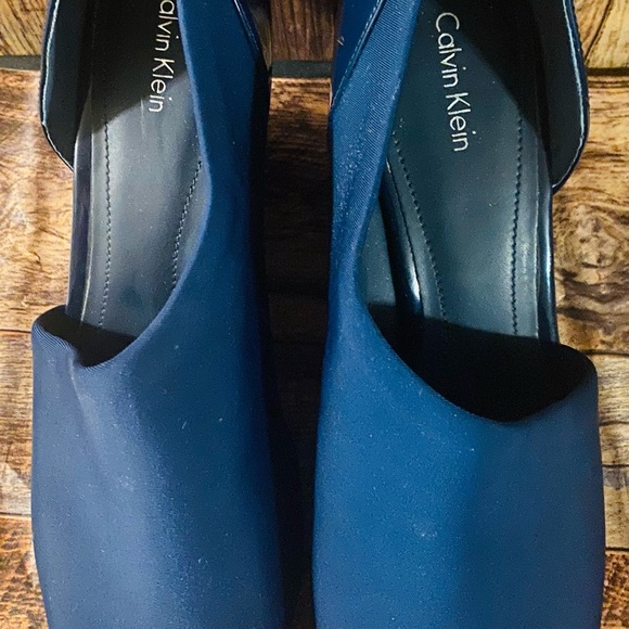 Calvin Klein Peep Toe Fabric Wrap Wedge Heels size 8 1/2 - 9 blue - Picture 3 of 14